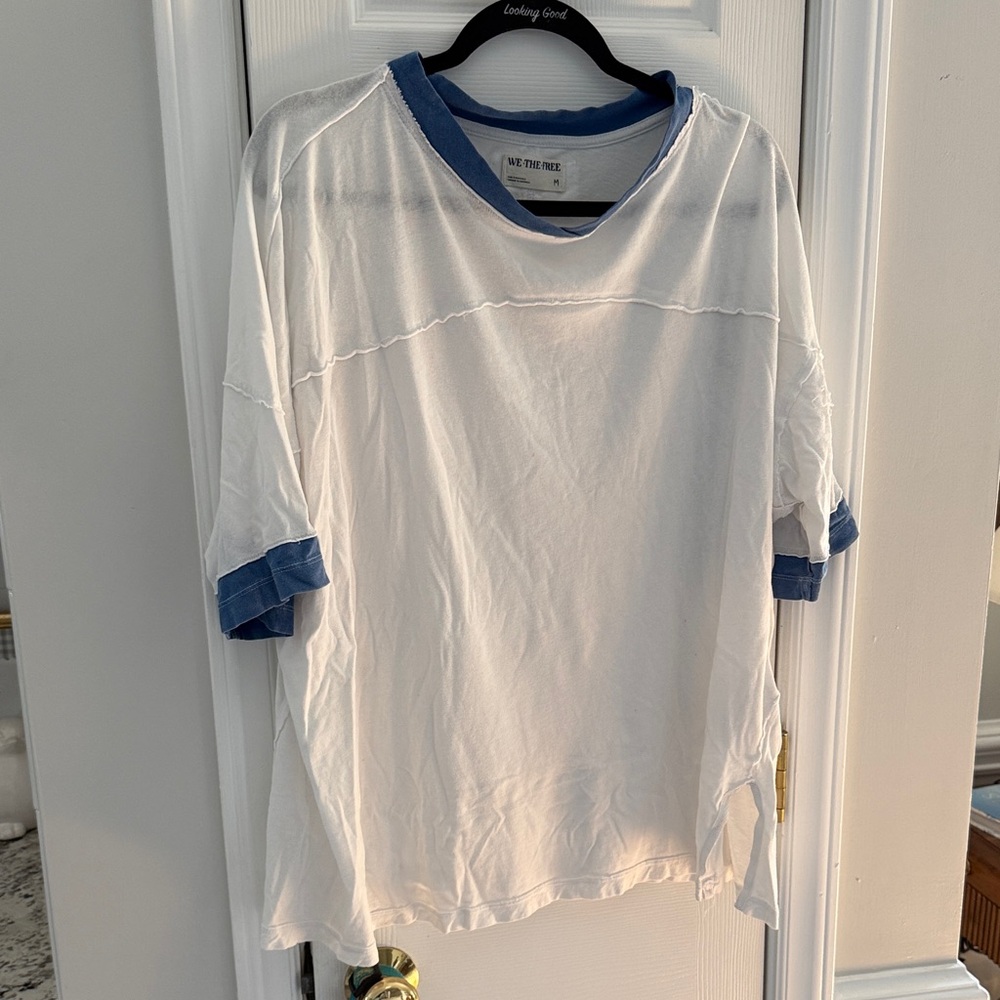 We The Free White Oversized Tee with Blue Trim